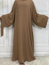 Abaya kimono beige sable avec manches larges et coupe ample