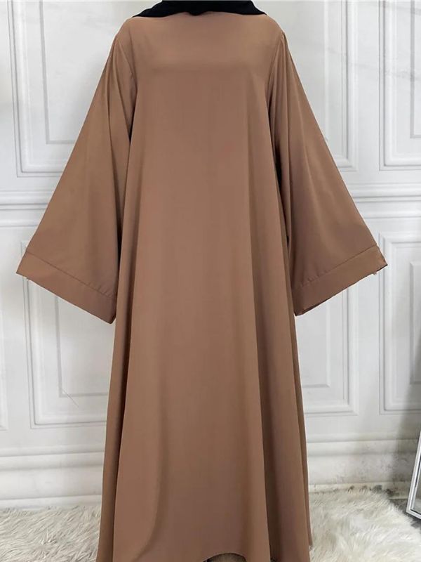 Abaya kimono couleur café clair avec ceinture nouée et manches évasées