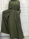 Abaya kimono en vert kaki avec ceinture