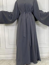 Abaya kimono gris ardoise avec manches larges et ceinture ajustable