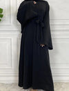 Abaya kimono noir ébène avec ceinture nouée et manches amples