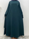 Abaya kimono vert émeraude avec manches larges et coupe ample, vue de face