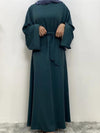 Abaya kimono vert émeraude avec ceinture à nouer à la taille, manches larges et tissu fluide