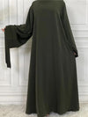 Abaya kimono vert olive avec manches longues évasées et coupe ample