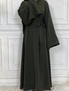 Abaya kimono vert olive avec ceinture nouée et manches évasées