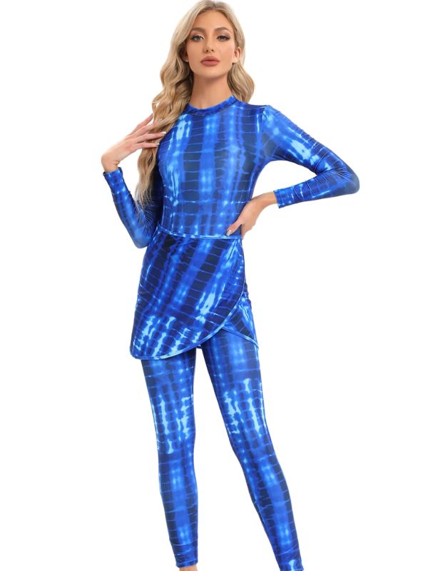 Burkini bleu azur avec haut ajusté et pantalon assorti