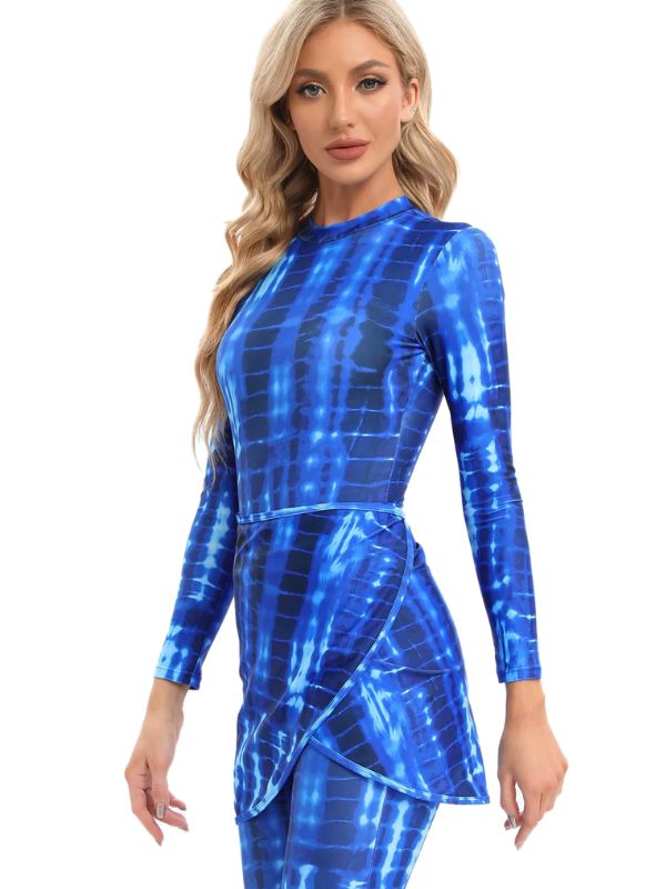 Burkini 4 pièces bleu azur avec tunique et legging