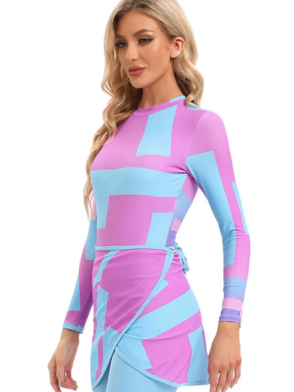 Burkini élégant avec leggings et tunique longue à motifs géométriques