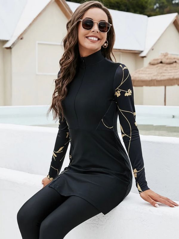 Femme en burkini noir avec des lunettes de soleil