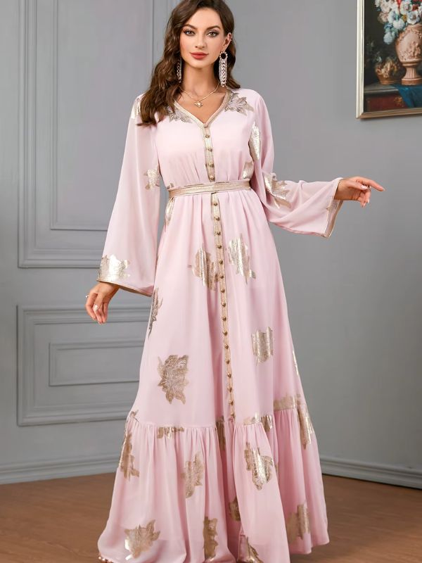 HD Robe Longue Africaine Pour Femme Avec Perles Et Strass, Violet