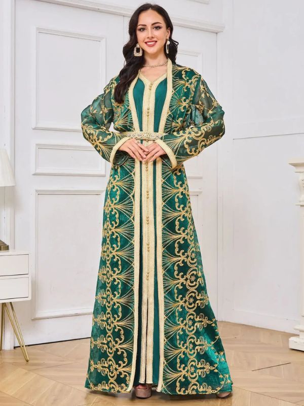 Caftan marocain &quot;Émeraude des Oasis&quot;