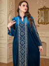 Caftan marocain bleu impérial avec broderies argentées 