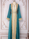 Caftan marocain vert émeraude avec ceinture brodée