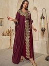 Caftan marocain de mariage bordeaux à broderies dorées