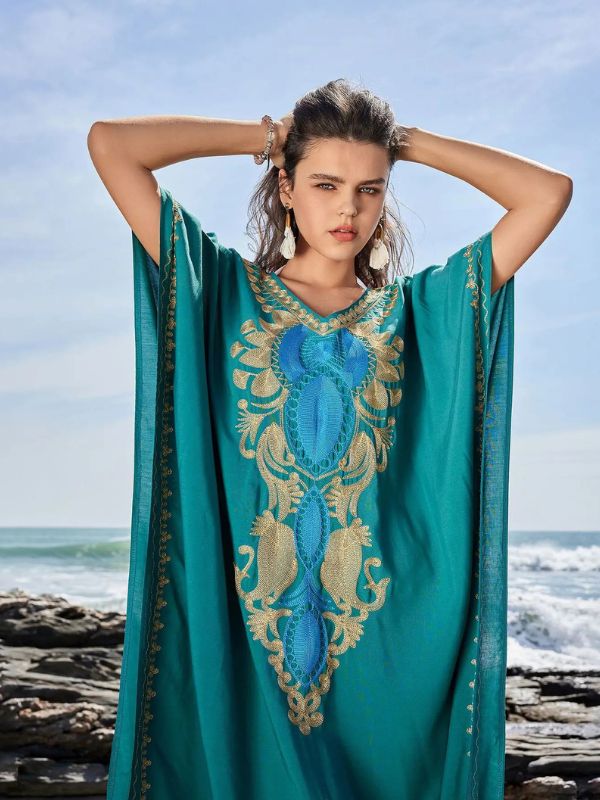 Djellaba marocaine "Émeraude des Astres"