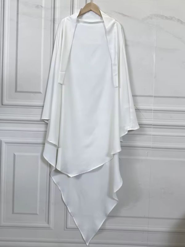 Khimar long blanc à deux voiles superposés