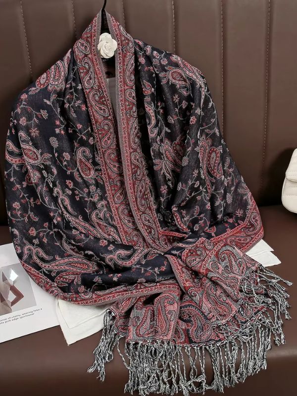 Image d'un pashmina de couleur noir et rubis