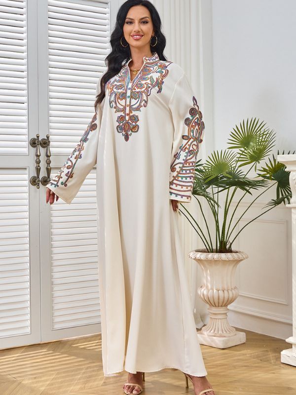Robe Orientale Djaba Longue Multicolore - Style Caftan Maghrébin, Taille XL, Motif Joli, Neuve Avec étiquettes